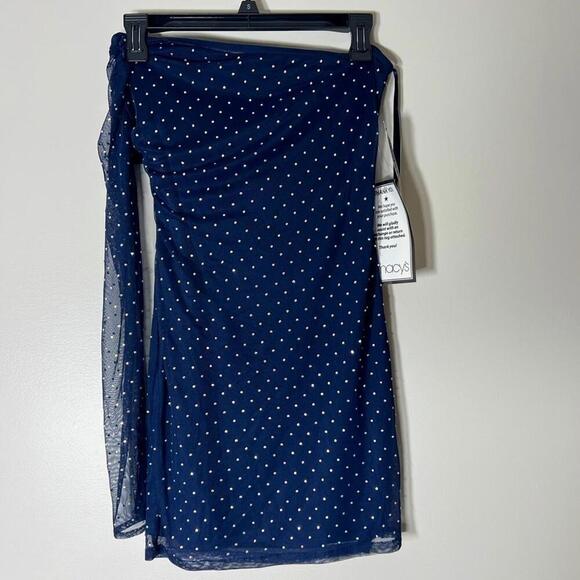 JUMP Juniors' Sheer Rhinestone Detail One-Sleeve Mini Dress bodycon M New - Picture 6 of 7